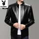PLAYBOY Brand Men's Stand Collar Motorcycle Leather Jacket 2025 Autumn and Winter Simple and Versatile Jacket Haining Genuine Leather Jacket Black XL 180