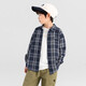 Duojia salt-style literary style boys' shirts 2025 autumn handsome and refreshing small blue checkered long-sleeved children's cotton tops blue checkered 130