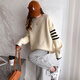 TonLion 2025 Autumn and Winter Simple Wind Sleeve Striped Design Women’s Round Neck Pullover Sweater