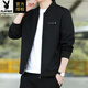 Playboy (PLAYBOY) pure cotton jacket men's spring and autumn casual thin breathable baseball uniform versatile slim top middle-aged men's jacket 2030 black (spring and autumn) 2XL 135-150Jin Jin equals 0.5 kg