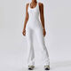 European and American yoga jumpsuit for women, quick-drying, tight-fitting, dance, fitness, butt lift, tummy control, wide-leg pants jumpsuit, swan white S S