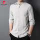 Pierre Cardin stand collar long-sleeved shirt men's spring and autumn new high-end Henry collar business casual solid color no-iron shirt, light gray no-iron anti-wrinkle S 165/80A