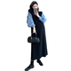 Ranqi Mommy Maternity Clothing 2025 Autumn New Designer Fake Two-piece Shirt Knitted Skirt Loose Slimming Spliced Maternity Dress Picture Color L