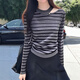 Su Yuwei old money style gray striped hollow knitted bottoming shirt for women in autumn and winter, high-end slim fit inner sweater, shoulder top, dark gray stripes, follow the store - free shipping insurance S (80-95Jin Jin is equal to 0.5kg)