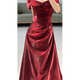 Wutuo one-shoulder toast dress burgundy wedding evening dress female host engagement banquet light luxury bride burgundy M