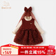 Banxidi girls dress autumn and winter new fashionable baby princess dress suit one-year-old dress winter children's mesh skirt red 100
