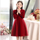 Disney Girls Dress Velvet Children's Skirt Red Princess Dress Host Performance Clothes Autumn and Winter Long Sleeve Plus Velvet Red Regular 130