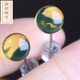 Classic natural authentic amber blue amber 7mm+ water purified round beads earrings earrings S925 silver simple and fashionable