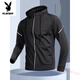 Playboy Sports Windbreaker Jacket Men's Autumn and Winter Velvet Outdoor Windproof Cycling Suit Winter Training Running Fitness Quick-Drying Clothing Warm J06 Velvet 3XL Recommended 160-180Jin Jin equals 0.5kg