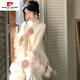 Pierre Cardin 2025 velvet thickened cheongsam new Chinese style dress gold temperament fur collar jacquard heavy industry cheongsam winter new style off-white plus velvet L