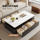 Hua Beisen slate coffee table living room household small apartment modern light luxury high-end rectangular table new high-end coffee table black cabinet 120CM snow mountain white slate