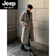 JEEP SPIRIT Korean style windbreaker men's mid-length trendy loose over-the-knee British double-breasted coat autumn and winter thickened casual coat khaki gray plus cotton S 100-120Jin Jin is equal to 0.5 kg