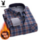 Playboy winter warm men's long-sleeved shirt shirt middle-aged and elderly plaid extra large casual plus velvet dad thickened loose thickened velvet 02 XL 105-125Jin Jin equals 0.5 kg