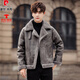 Pierre Cardin Genuine Leather Jacket Men's Sheep Fur One-piece Lamb Wool Men's Winter Thickened Warm Cotton Clothes Lamb's Wool Cotton Jacket Silver Blue Gray XL 135-145Jin Jin equals 0.5 kg