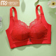 Modal underwear for women with small breasts, push-up and breast adjustment, sexy lace non-magnetic, non-wireless bra to hold side breasts, big red 80B 36, thin at the top and thick at the bottom