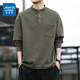 Jeanswest Fashionable Simple Pullover Sweatshirt 2025 New Autumn and Winter Loose Casual Henley Collar Top Men's Trendy Bottoming Shirt Black M Recommended 110-115Jin Jin equals 0.5 kg