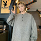Playboy (PLAYBOY) Henry collar sweater men's winter new old money style casual bottoming shirt men's pullover warm sweater men's clothing black M