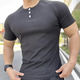 Summer casual American retro Henley shirt short-sleeved fitness tough guy T-shirt men's slim heavyweight thick threaded bottoming shirt Gray M Recommended weight 50-60kg