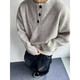 Gray sweater large size henley collar sweater men's lazy style inner base sweater jacket gray thick L