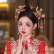 Fuwu Xiuhe clothing headdress Xiuhe bride Chinese style 2025 new gold and red simple and elegant wedding phoenix crown, dragon and phoenix gown, one jewelry love eyebrow pendant