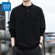 Jeanswest Fashionable Simple Pullover Sweatshirt 2025 New Autumn and Winter Loose Casual Henley Collar Top Men's Trendy Bottoming Shirt Black M Recommended 110-115Jin Jin equals 0.5 kg