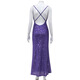 Manyu pure light luxury sequined evening dress European and American sexy low-cut backless suspender skirt slim and elegant fishtail skirt purple ready stock S