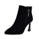 Pale memory brand high-heeled short boots for women 2025 autumn and winter new style genuine leather pointed toe stiletto frosted soft leather ankle boots plus velvet women's boots black velvet lining 36