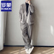 ROMON Hong Kong style light familiar corduroy drape suit suit men's jacket casual loose striped high-end two-piece suit gray 2XL