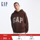 GAP men's and women's carbon soft-rubbed fleece plaid logo hooded sweatshirt top 609221 brown 170/92A (M) Asian size