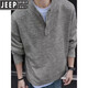 JEEP SPIRIT American retro Henley collar sweater for men, autumn and winter, lazy, high-end, casual, men's inner base sweater, dark gray 2XL