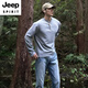 JEEP SPIRIT American Henry shirt long-sleeved T-shirt men's autumn and winter tough guy fitness training showing muscle sports sweatshirt inner layering shirt light gray S (suitable) 85-100Jin Jin equals 0.5 kg