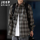 JEEP SPIRIT Jeep brushed thickened plaid shirt men's autumn and winter workwear long-sleeved shirt casual jacket dark gray 2XL