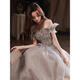 Gray banquet evening dress 2025 new one-shoulder elegant annual meeting host fairy temperament birthday party dress gray long S