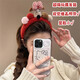 Cute fur ball velvet bow puppy headband hair accessories girl autumn and winter face wash hair hoop mask hairpin headdress red