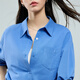 Chuyu Shirt Women's 2025 Autumn New Design Pocket Cotton Star Diamond Blue Bottoming Shirt Top Star Diamond Blue L