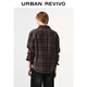 UR star same style 2026 spring new men's trendy velvet plaid cardigan shirt UUV250027 dark brown green plaid S