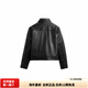 ZARA simple and versatile black men's long-sleeved leather jacket is comfortable and loose black M (180/96A)