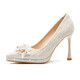 French pearl platform high-heeled shoes for small women, thick-soled single shoes, wedding dress, stiletto heels, wedding shoes for daily wear, champagne color 8CM, main picture 34