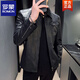 ROMON Thin Slim Leather Jacket Men's Lapel Leather Jacket Trendy Casual Handsome Autumn and Winter Velvet Motorcycle Jacket Men Black Thin M Recommended 100-110 Jin Jin equals 0.5 kg
