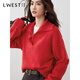 L.WEST Red Sweater Women's 2025 Winter New Atmosphere Temperament Lapel Loose Slim Pullover Top Red M 100-110Jin Jin is equal to 0.5 kg