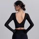 New style of beautiful yoga clothing tops slimming with chest pads women's fitness sports beautiful back Pilates training clothing long-sleeved autumn Ankola red M