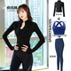 2025 new yoga clothing set for women, Pilates, yoga, fitness, long-sleeved, autumn and winter style 8001 gray blue + 8006 gray blue + 8002 gray blue trousers L large size recommended 108-118 Jin Jin equals about 0.5 kg