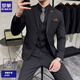 ROMON suit suit men's business professional suit three-piece formal wedding dress casual groom British style slim black two-button suit jacket free shirt tie + bra + brooch XL 123-134Jin Jin equals 0.5 kg to wear