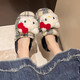 Girls indoor home slippers, winter fashionable cute cat fur shoes, warm non-slip cartoon cotton slippers for women, purple plaid-KT cat cotton slippers 37.5 38-39 size (suitable for 37-38)