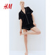 H&M Women's Summer Shirt Pajamas and Shorts Set 1173636 Black XXS 155_80