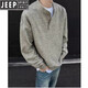 JEEP SPIRIT American retro Henley collar sweater for men, autumn and winter, lazy, high-end, casual, men's inner base sweater, dark gray 2XL