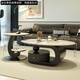 New oval slate coffee table modern simple living room household light luxury high-end small apartment tea table combination black frame drawer fish belly white 100+50*50 fish belly white