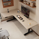 Corner computer desk smart electric lift table home L-shaped desk liftable gaming table corner desk H09 SE turn left black saddle leather desktop + I-beam double motor 1.4m*1.1m desktop size with row plug box
