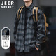 JEEP SPIRIT Jeep brushed thickened plaid shirt men's autumn and winter workwear long-sleeved shirt casual jacket dark gray 2XL