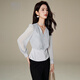 Late White New Product 2025 Autumn V-neck Temperament Top Fashionable Versatile Slim Commuting Shirt for Women Silver Gray M
